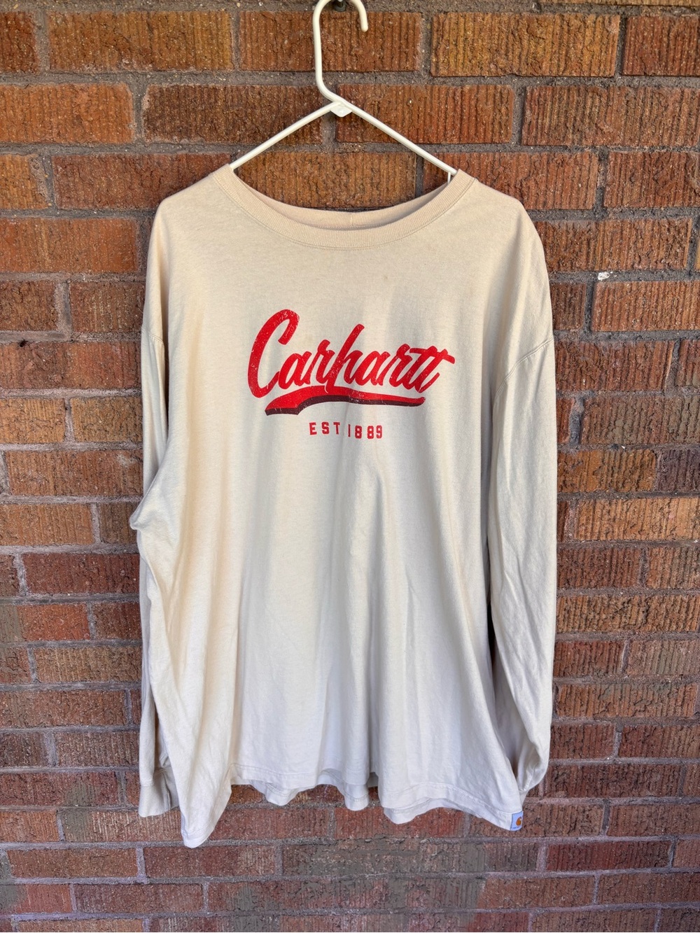 Carhartt Logo Long Sleeve Loose Fit T-Shirt Cream 2XL Tall